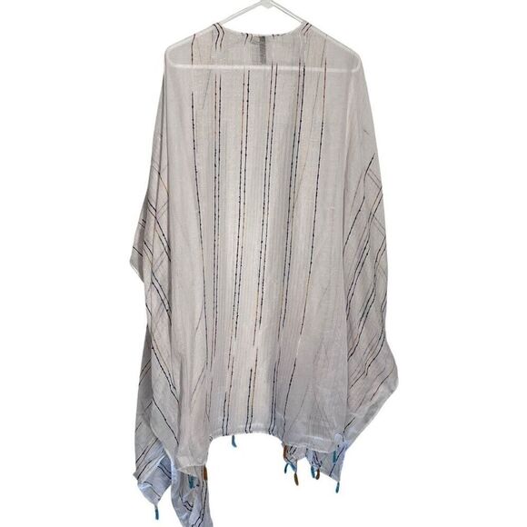 Torrid Open Front Rainbow Stripe Fringe Ruana Ivory Size O/S - Picture 7 of 7